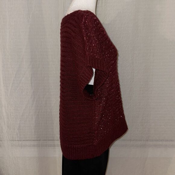 Gloria Vanderbilt PL Burgundy Crewneck Sequined Sleeveless Knit Sweater Vest - Picture 6 of 10